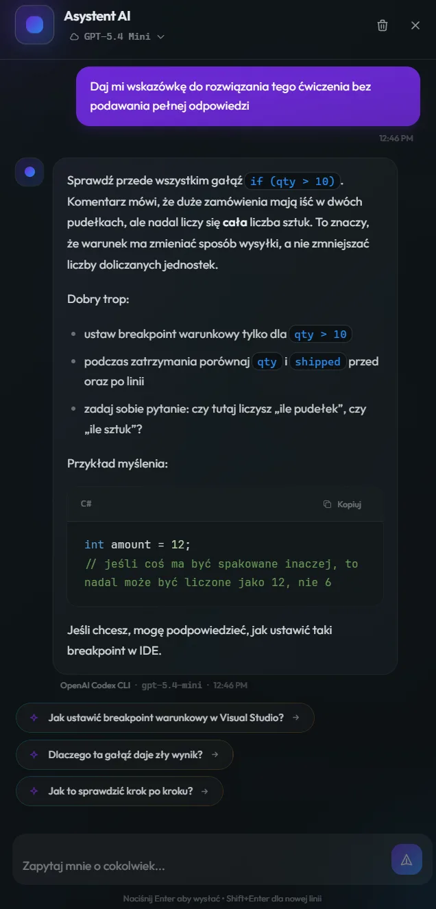 AI assistant panel driven by the Codex CLI